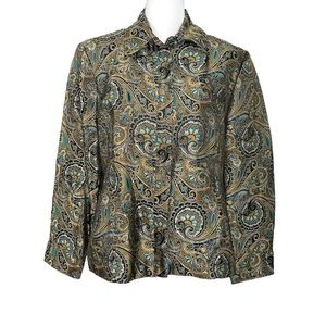 Brownstone Studio Women’s Vintage Jacket Size PM Petite Medium Teal Gold Paisley